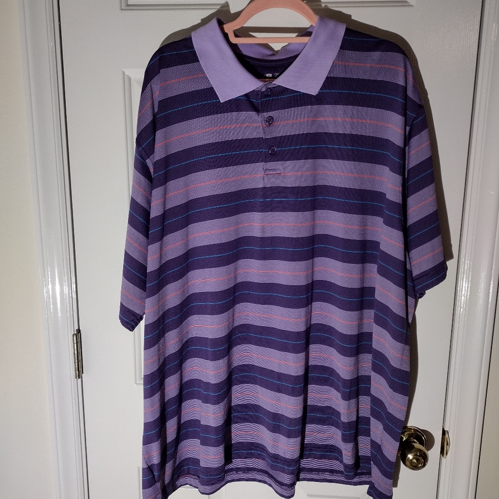 Men's David Taylor Short Sleeved Polo Shirt. Size 3 XL Purple/Lilac Striped